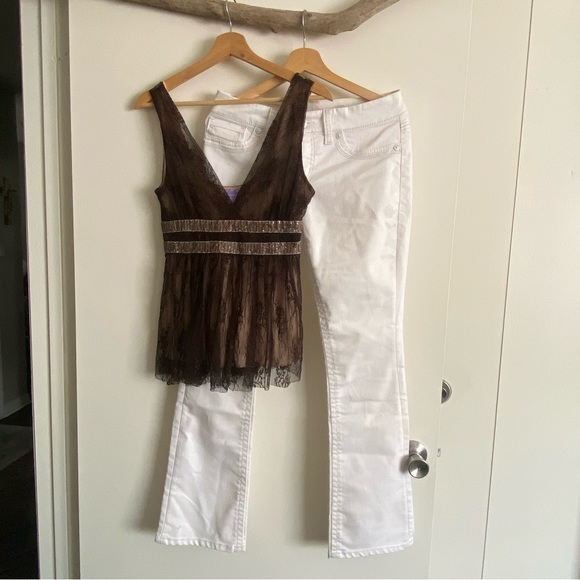 Opalina | Sz Sm | Lace Beaded V neck tank top | Special Occassion Top | Brown - Picture 10 of 10